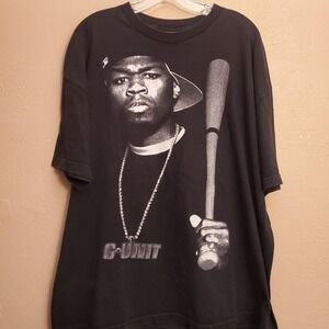 vintage 2000s 50 Cent holding a baseball bat, with the "G-UNIT" logo t-shirts